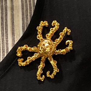 SOLD - Vintage Gold Octopus with Amber Crystals Pin